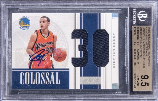 2009-10 National Treasures Colossal Materials Jersey Numbers Signatures #10 Stephen Curry Signed Jersey Rookie Card (#42/49) - BGS GEM MINT 9.5/BGS 10